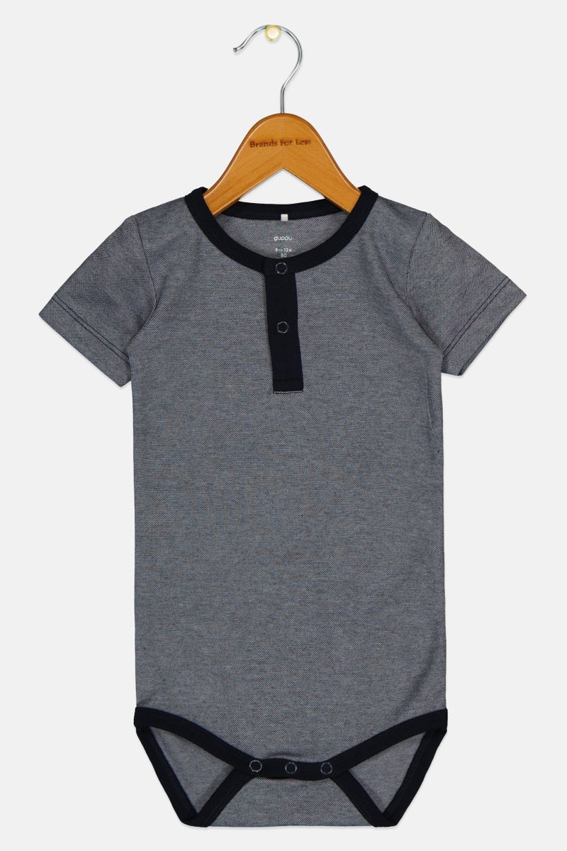 guppy Toddlers Boy Crew Neck Heather Short Sleeve Bodysuit, Dark Sapphire - Image 3